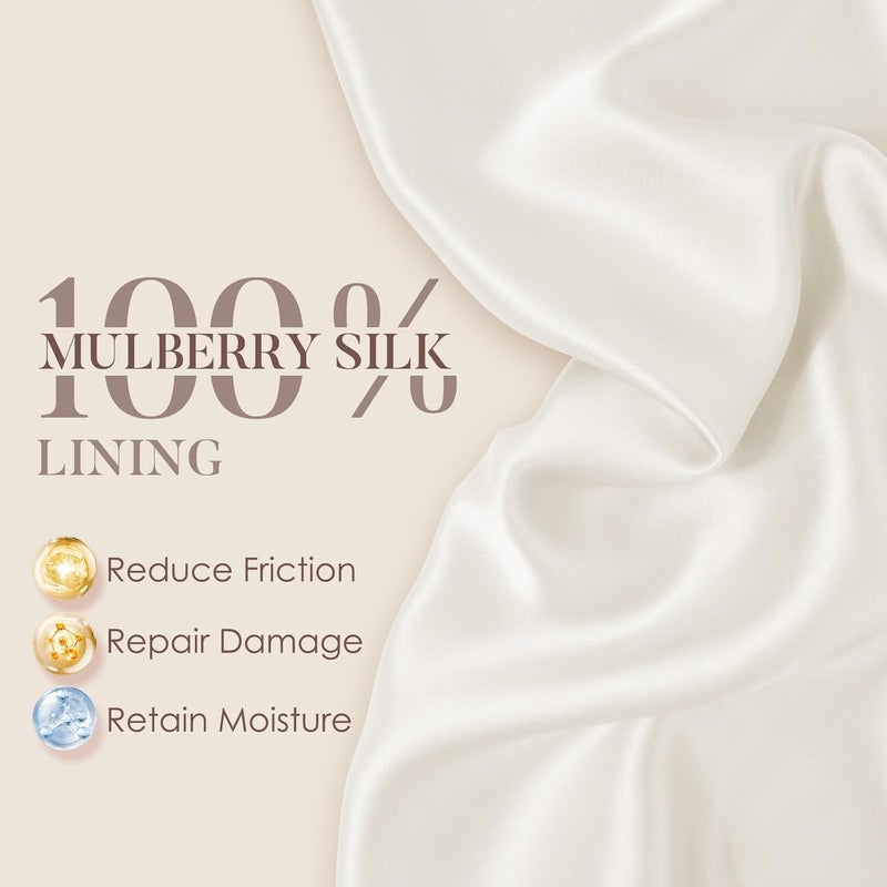 LULUSILK Mulberry Silk Lined Sleep Cap, No More Frizzy Tangled Hair, Stay On All Night Silk Hair Wrap for Sleeping with Adjustable Strap, Silk Bonnet for Women and Men, White, Pack of 1 - Image 2